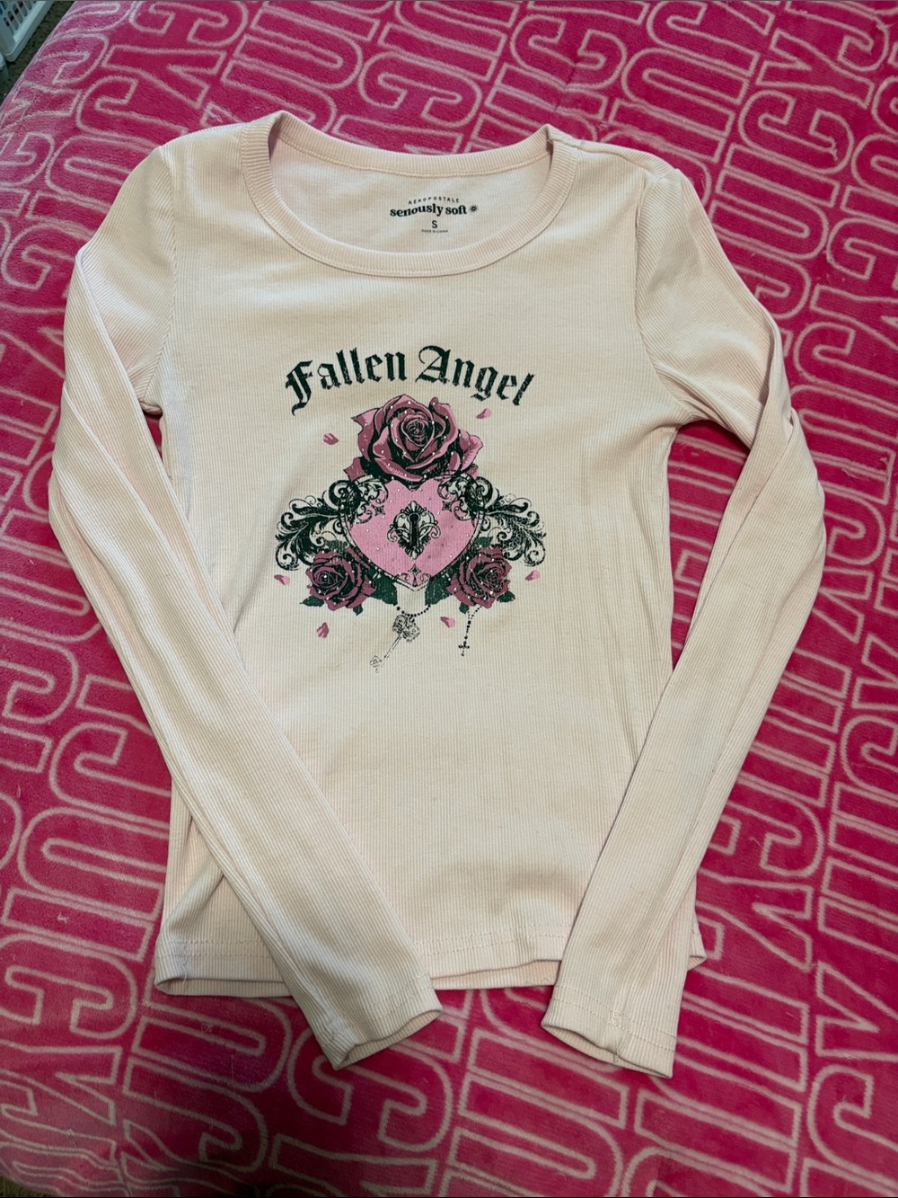 Aeropostale Light Pink 'Fallen Angel' Long Sleeve Graphic Tee